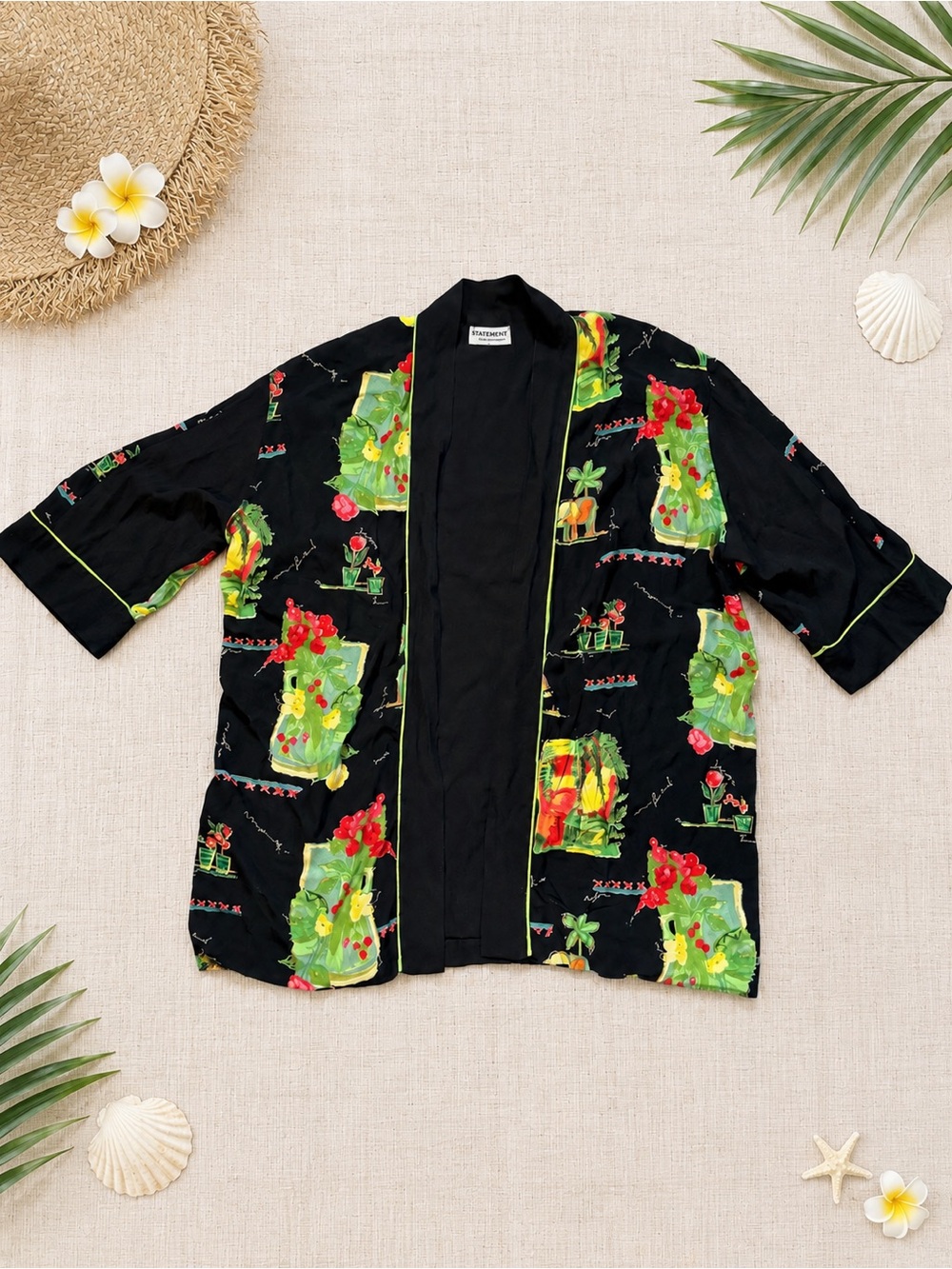 Vintage Statement by New Frontier Floral Tropical Kimono Jacket One Size